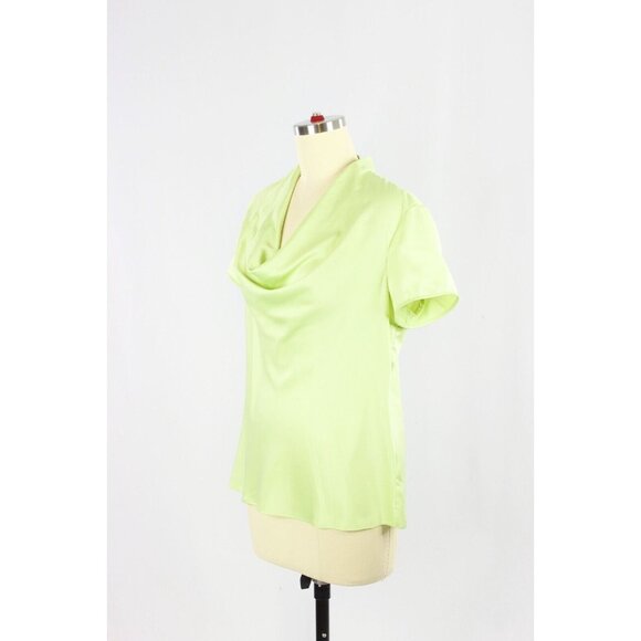 BROOKS BROTHERS Lime Green Satin Draped Cowl Neck Short Sleeve Blouse, Size 8 - Picture 4 of 11